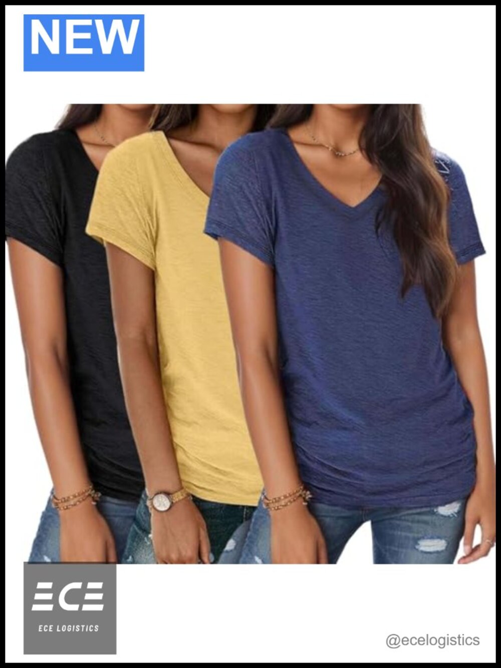 3 Pack Womens V Neck Short Sleeve T-Shirts Loose Fit Lightweight Basic Tees